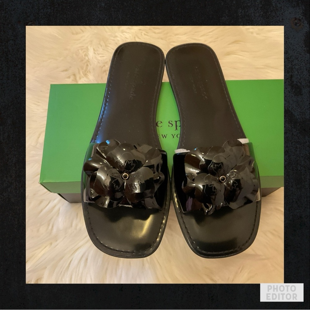 Kate Spade Santana Slides Sandals - New in Box - Size 8 - Black - Picture 1 of 10